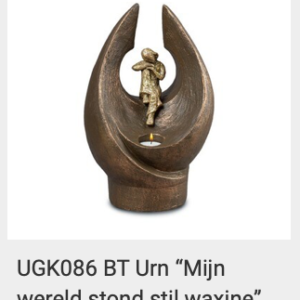 Keramische urn brons "Mijn wereld stond stil waxine vrouw"